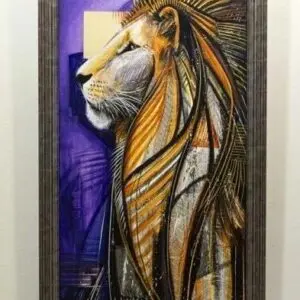 Abstract lion portrait with vibrant colors.