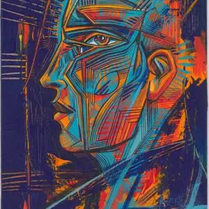 Abstract colorful portrait with geometric patterns.